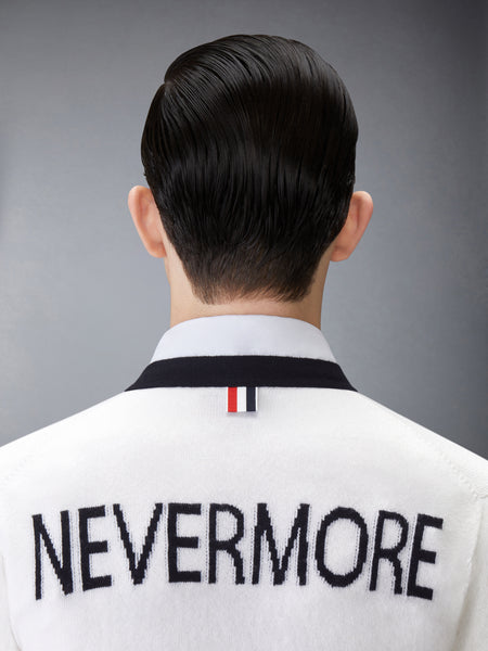CASHMERE NEVERMORE INTARSIA 4-BAR CLASSIC SHORT CARDIGAN WHITE