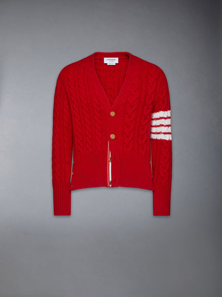 CLASSIC CASHMERE CABLE V-NECK CARDIGAN RED