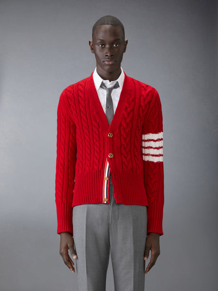CLASSIC CASHMERE CABLE V-NECK CARDIGAN RED