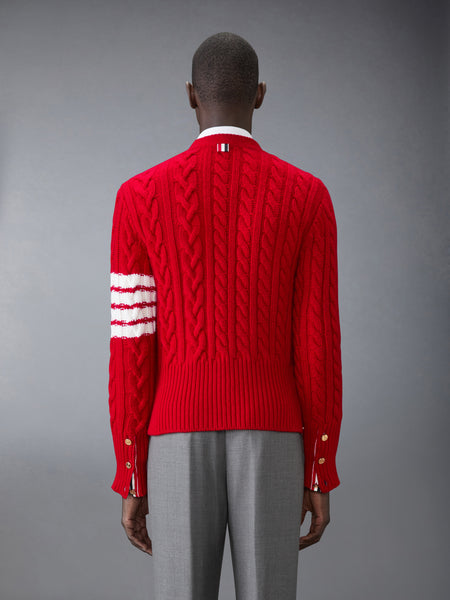 CLASSIC CASHMERE CABLE V-NECK CARDIGAN RED