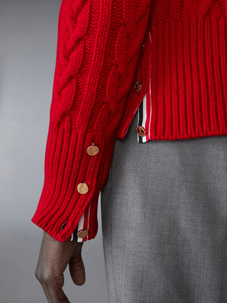 CLASSIC CASHMERE CABLE V-NECK CARDIGAN RED