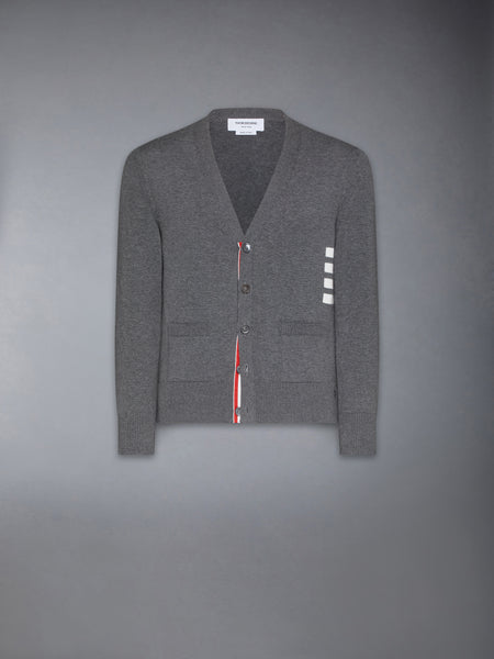 COTTON 4-BAR RELAXED FIT V NECK CARDIGAN MED GREY