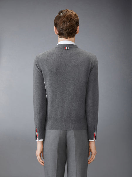 COTTON 4-BAR RELAXED FIT V NECK CARDIGAN MED GREY