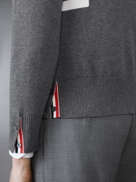 COTTON 4-BAR RELAXED FIT V NECK CARDIGAN MED GREY