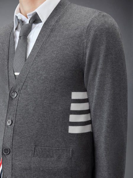 COTTON 4-BAR RELAXED FIT V NECK CARDIGAN MED GREY