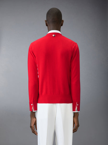 COTTON 4-BAR RELAXED FIT V NECK CARDIGAN RED