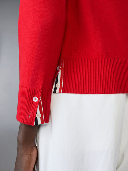 COTTON 4-BAR RELAXED FIT V NECK CARDIGAN RED