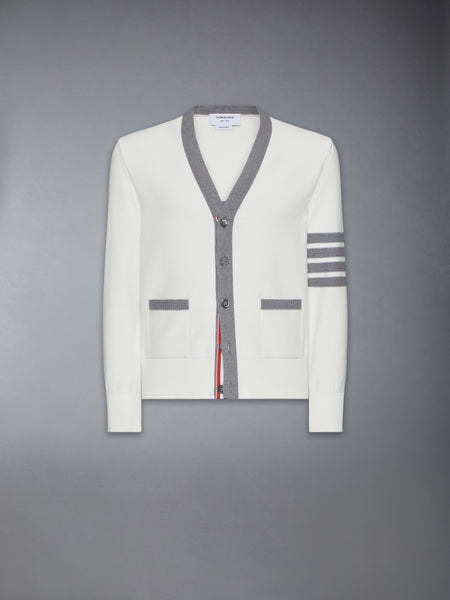 COTTON 4-BAR RELAXED FIT HECTOR V NECK CARDIGAN WHITE