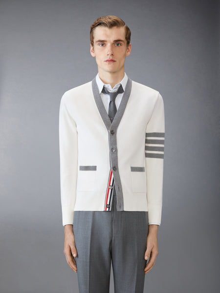 COTTON 4-BAR RELAXED FIT HECTOR V NECK CARDIGAN WHITE