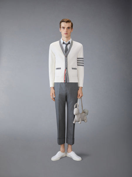 COTTON 4-BAR RELAXED FIT HECTOR V NECK CARDIGAN WHITE