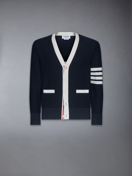 COTTON 4-BAR RELAXED FIT HECTOR V NECK CARDIGAN NAVY
