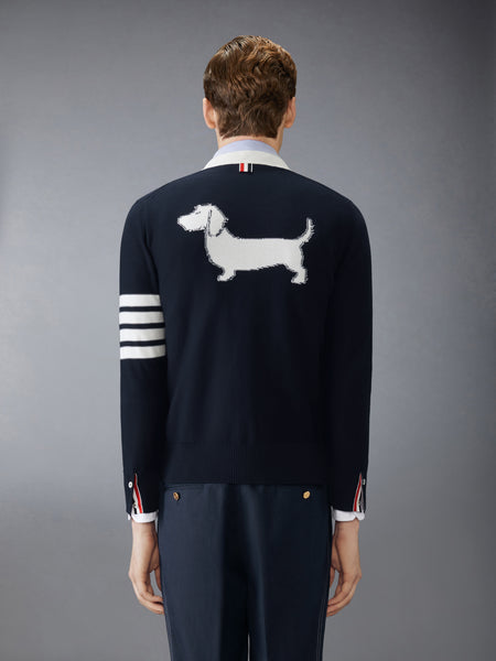COTTON 4-BAR RELAXED FIT HECTOR V NECK CARDIGAN NAVY