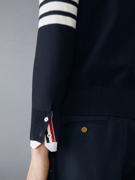 COTTON 4-BAR RELAXED FIT HECTOR V NECK CARDIGAN NAVY