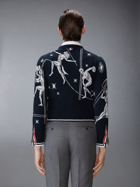 OLYMPIC CONSTELLATION CLASSIC CASHMERE V NECK CARDIGAN NAVY