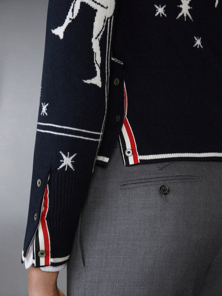 OLYMPIC CONSTELLATION CLASSIC CASHMERE V NECK CARDIGAN NAVY