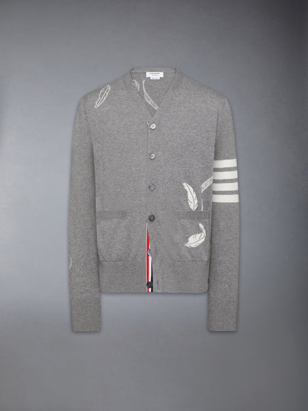 FEATHER INTARSIA 4-BAR CARDIGAN LT GREY