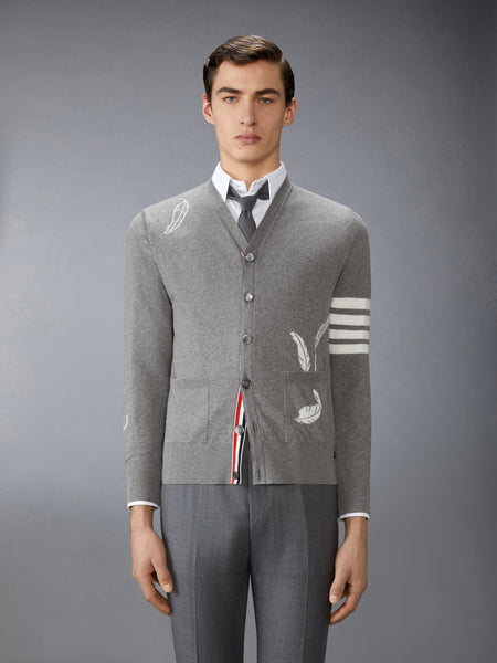 FEATHER INTARSIA 4-BAR CARDIGAN LT GREY