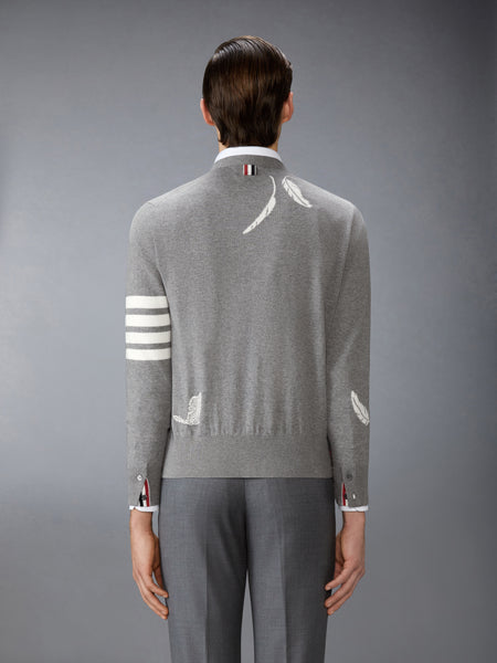 FEATHER INTARSIA 4-BAR CARDIGAN LT GREY