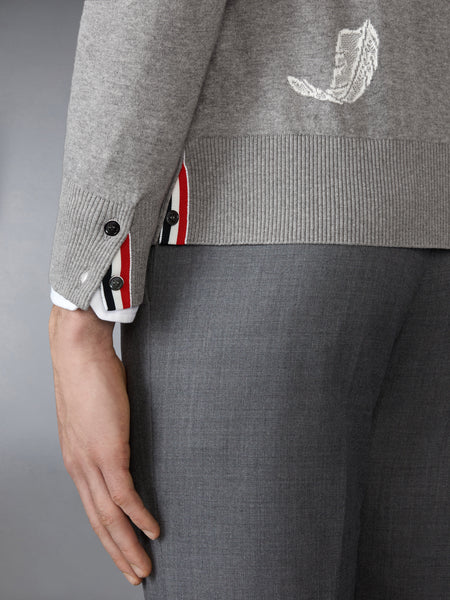 FEATHER INTARSIA 4-BAR CARDIGAN LT GREY