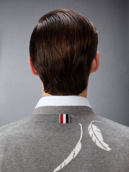 FEATHER INTARSIA 4-BAR CARDIGAN LT GREY
