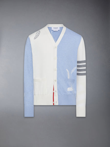 FUNMIX FEATHER INTARSIA HIGHNECK CARDIGAN LT BLUE