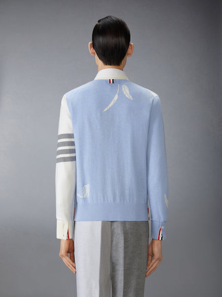 FUNMIX FEATHER INTARSIA HIGHNECK CARDIGAN LT BLUE
