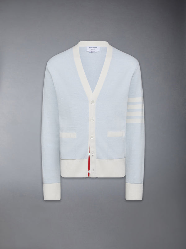 TEXTURED STRIPED STITCH 4-BAR RELAXED FIT V NECK CARDIGAN - featured image