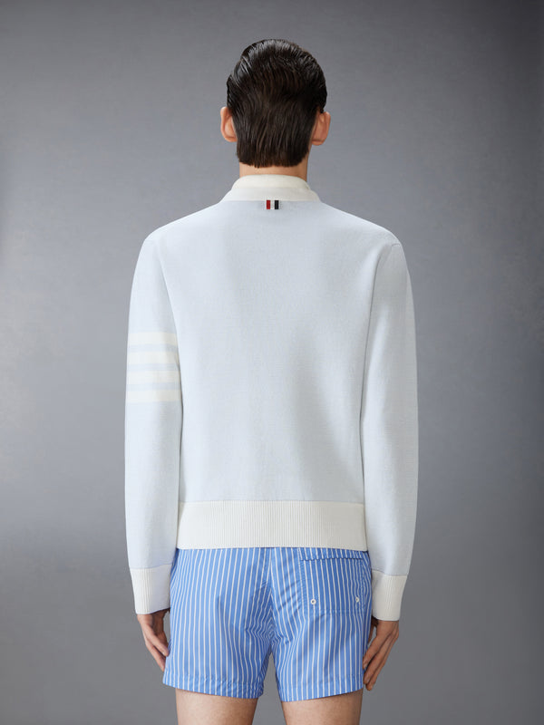 TEXTURED STRIPED STITCH 4-BAR RELAXED FIT V NECK CARDIGAN - image 2