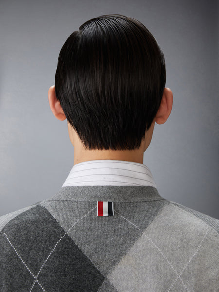 ARGYLE INTARSIA CASHMERE V NECK CARDIGAN LIGHT GREY