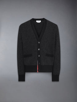 MERINO WOOL INTARSIA V NECK CARDIGAN