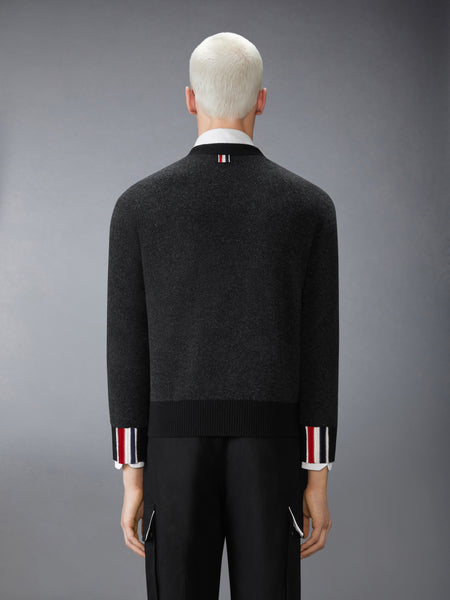 MERINO WOOL INTARSIA V NECK CARDIGAN BLACK