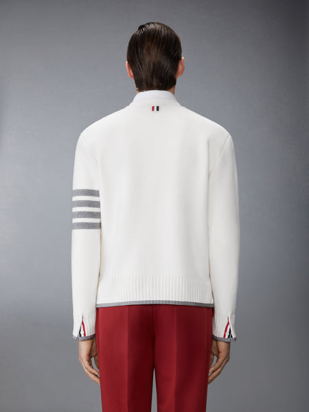 MILANO STITCH MERINO WOOL 4-BAR V NECK CARDIGAN WHITE