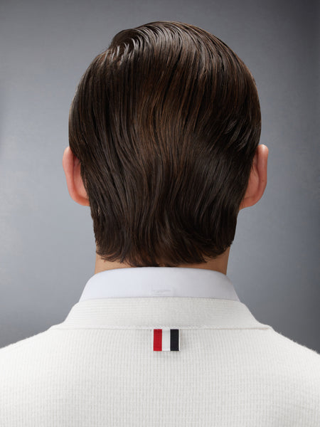 MILANO STITCH MERINO WOOL 4-BAR V NECK CARDIGAN WHITE