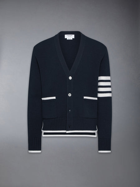 MILANO STITCH MERINO WOOL 4-BAR V NECK CARDIGAN NAVY