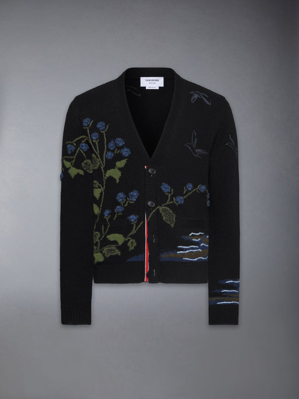 SCENIC INTARSIA FINE MERINO WOOL V NECK CARDIGAN - featured image
