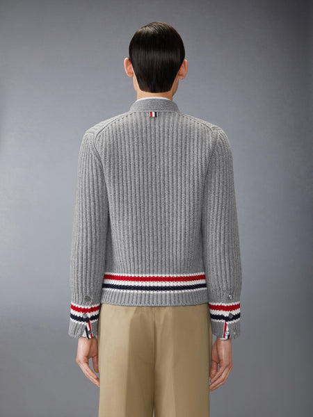RWB STRIPE CASHMERE V NECK CARDIGAN LT GREY