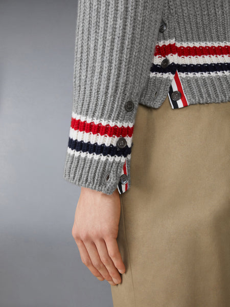 RWB STRIPE CASHMERE V NECK CARDIGAN LT GREY