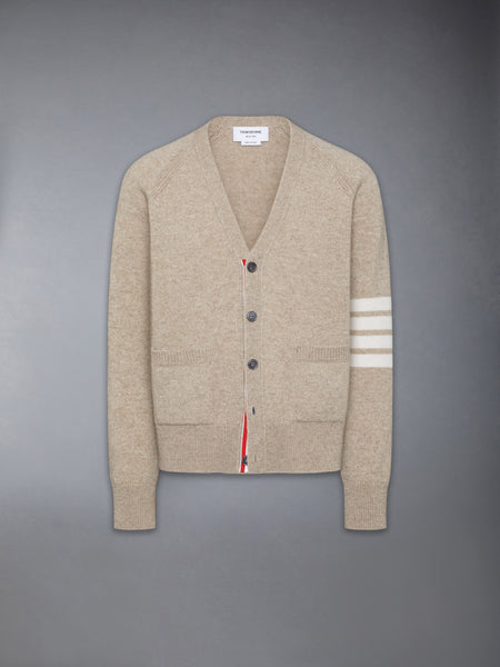 SHETLAND WOOL 4-BAR RELAXED FIT V NECK CARDIGAN KHAKI