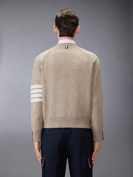 SHETLAND WOOL 4-BAR RELAXED FIT V NECK CARDIGAN KHAKI