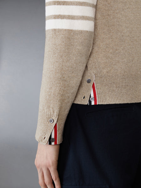 SHETLAND WOOL 4-BAR RELAXED FIT V NECK CARDIGAN KHAKI