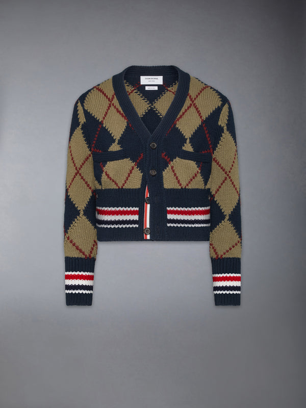 MERINO WOOL ARGYLE INTARSIA V NECK CARDIGAN - featured image