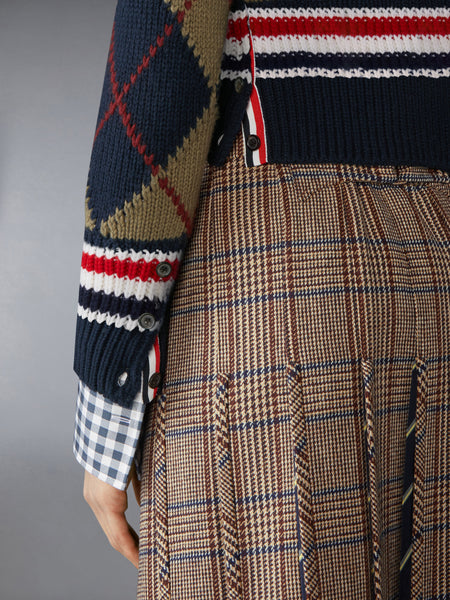 MERINO WOOL ARGYLE INTARSIA V NECK CARDIGAN NAVY