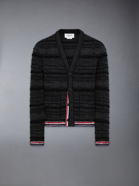 TARTAN JACQUARD MERINO MOHAIR CARDIGAN JACKET BLACK