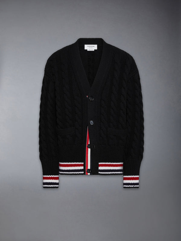 MERINO BABY CABLE STITCH RWB STRIPE CARDIGAN - featured image