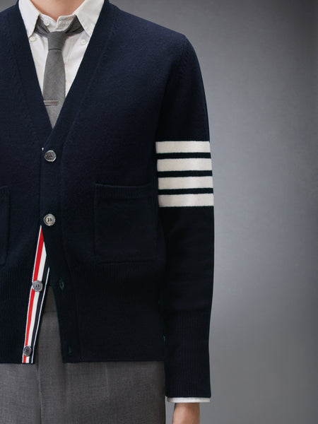 LUNAR NEW YEAR WOOL 4-BAR INTARSIA CARDIGAN NAVY