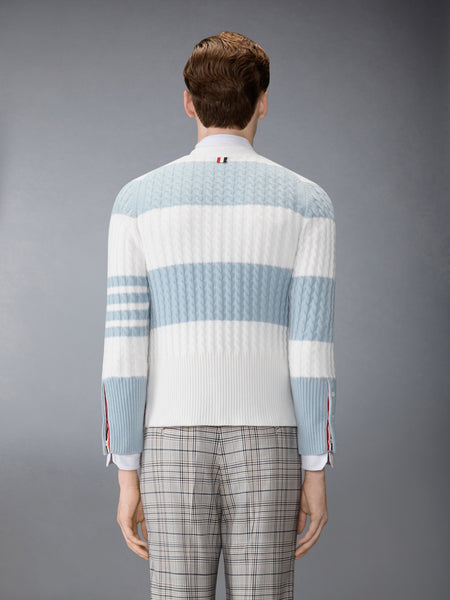 CASHMERE BABY CABLE STITCH 4-BAR CARDIGAN LIGHT BLUE/WHITE