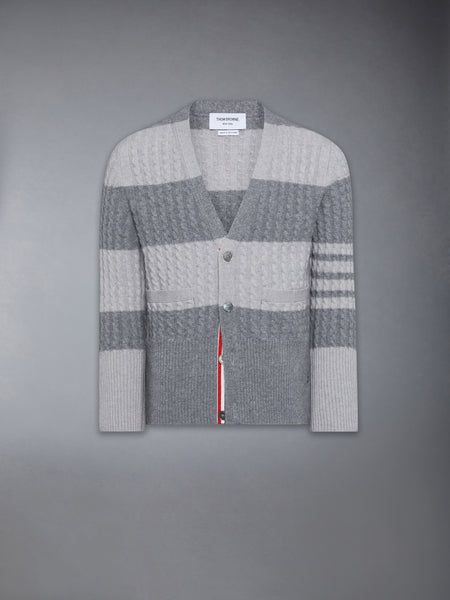 CASHMERE BABY CABLE STITCH 4-BAR CARDIGAN TONAL GREY