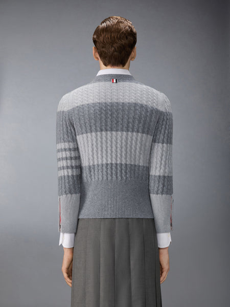CASHMERE BABY CABLE STITCH 4-BAR CARDIGAN TONAL GREY