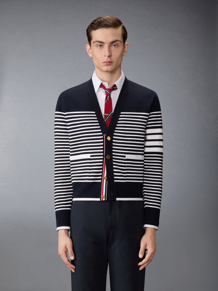 MILANO STITCH STRIPED BOXY FIT CARDIGAN NAVY/WHITE