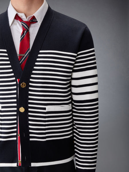MILANO STITCH STRIPED BOXY FIT CARDIGAN NAVY/WHITE